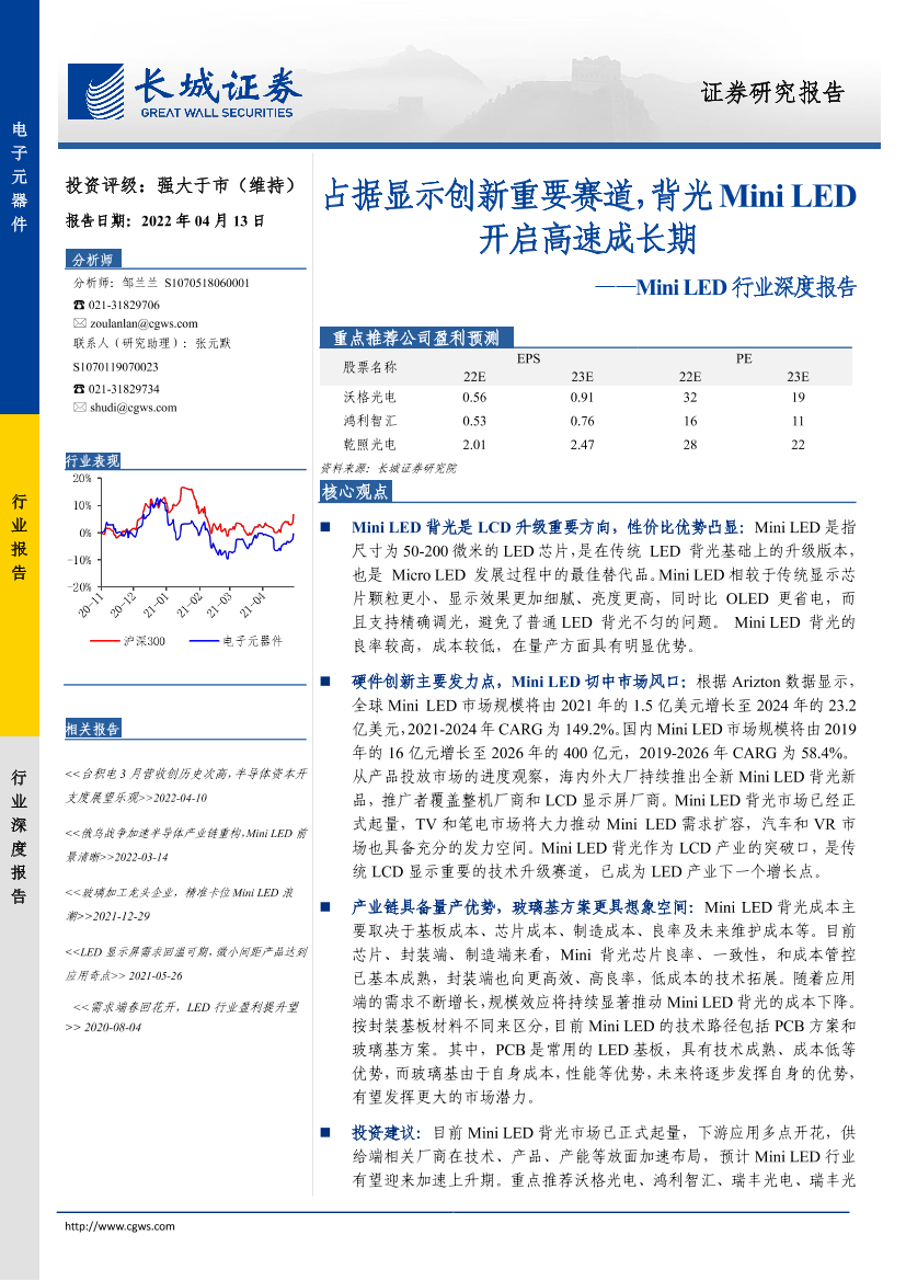 Mini LED行业深度报告：占据显示创新重要赛道，背光Mini LED开启高速成长期-20220413-长城证券-27页Mini LED行业深度报告：占据显示创新重要赛道，背光Mini LED开启高速成长期-20220413-长城证券-27页_1.png